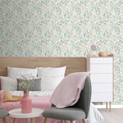 Papier peint pré-encollé vinyle intissé fleuri Easy Roll GoodHome Alluets vert pastel l.53 x H.1005 cm