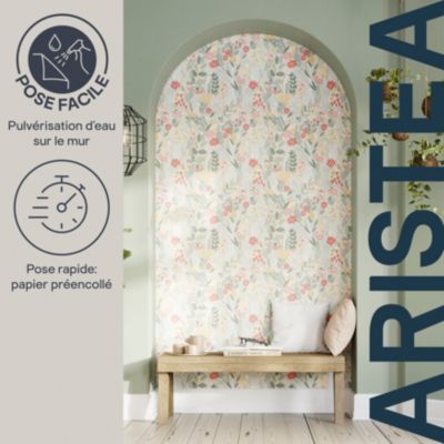 Papier peint pré-encollé vinyle intissé fleuri Easy Roll GoodHome Aristea multicolore l.53 x H.1005 cm