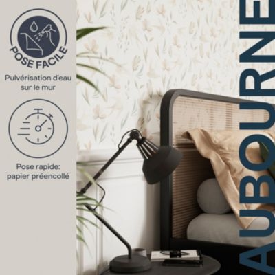 Papier peint pré-encollé vinyle intissé fleuri Easy Roll GoodHome Aubourne beige l.53 x H.1005 cm