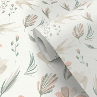 Papier peint pré-encollé vinyle intissé fleuri Easy Roll GoodHome Aubourne beige l.53 x H.1005 cm