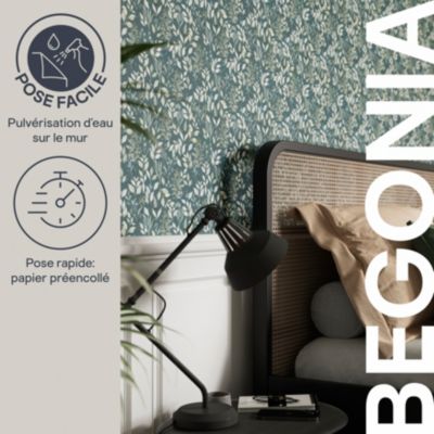 Papier peint pré-encollé vinyle intissé fleuri Easy Roll GoodHome Begonia bleu l.53 x H.1005 cm