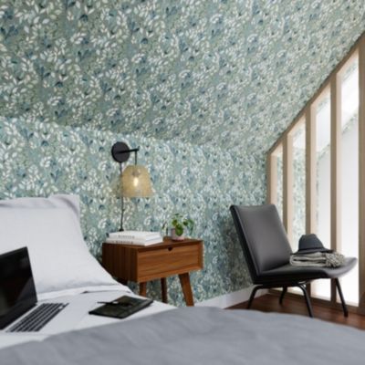 Papier peint pré-encollé vinyle intissé fleuri Easy Roll GoodHome Begonia vert l.53 x H.1005 cm