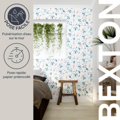 Papier peint pré-encollé vinyle intissé fleuri Easy Roll GoodHome Bexton bleu l.53 x H.1005 cm