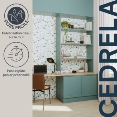 Papier peint pré-encollé vinyle intissé fleuri Easy Roll GoodHome Cedrela vert l.53 x H.1005 cm