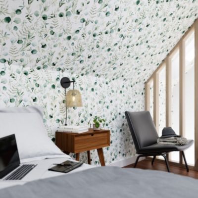 Papier peint pré-encollé vinyle intissé fleuri Easy Roll GoodHome Cedrela vert l.53 x H.1005 cm