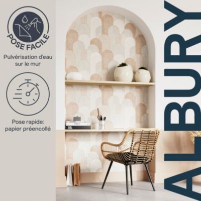 Papier peint pré-encollé vinyle intissé géométrique Easy Roll GoodHome Albury rose l.53 x H.1005 cm