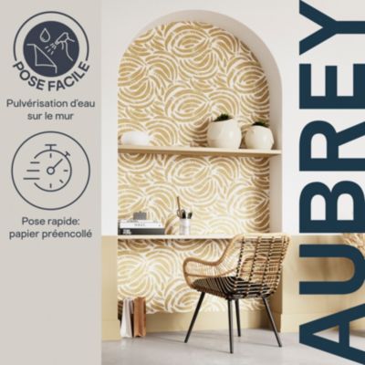 Papier peint pré-encollé vinyle intissé géométrique Easy Roll GoodHome Aubrey beige l.53 x H.1005 cm
