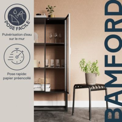 Papier peint pré-encollé vinyle intissé géométrique Easy Roll GoodHome Bamford rose l.53 x H.1005 cm
