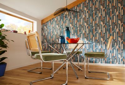 Papier peint pré-encollé vinyle intissé géométrique Easy Roll GoodHome Bibury bleu l.53 x H.1005 cm