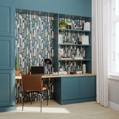 Papier peint pré-encollé vinyle intissé géométrique Easy Roll GoodHome Bibury bleu l.53 x H.1005 cm