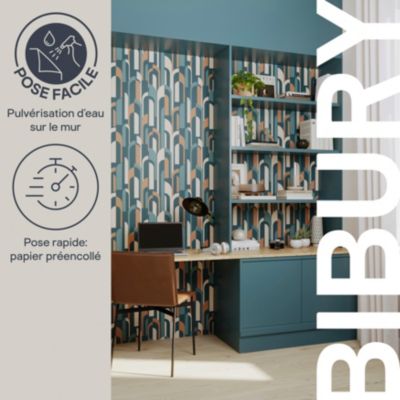 Papier peint pré-encollé vinyle intissé géométrique Easy Roll GoodHome Bibury bleu l.53 x H.1005 cm