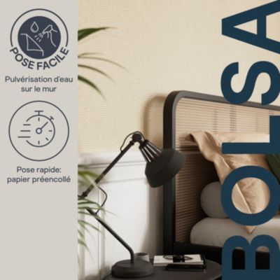 Papier peint pré-encollé vinyle intissé géométrique Easy Roll GoodHome Bolsa beige l.53 x H.1005 cm