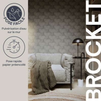 Papier peint pré-encollé vinyle intissé géométrique Easy Roll GoodHome Brocket gris l.53 x H.1005 cm