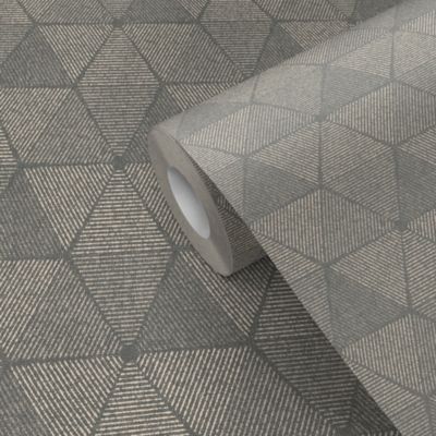 Papier peint pré-encollé vinyle intissé géométrique Easy Roll GoodHome Brocket gris l.53 x H.1005 cm