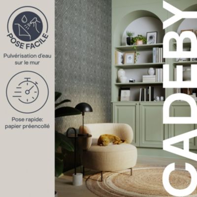 Papier peint pré-encollé vinyle intissé géométrique Easy Roll GoodHome Cadeby gris l.53 x H.1005 cm
