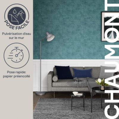 Papier peint pré-encollé vinyle intissé géométrique Easy Roll GoodHome Chaumont bleu l.53 x H.1005 cm