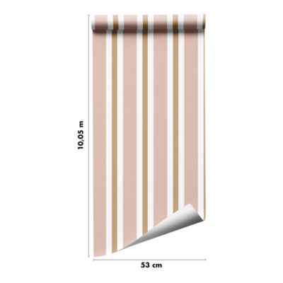 Papier peint pré-encollé vinyle intissé rayures rose Easy Roll GoodHome Penrose l.53 x H.1005 cm