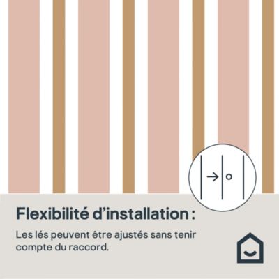 Papier peint pré-encollé vinyle intissé rayures rose Easy Roll GoodHome Penrose l.53 x H.1005 cm