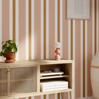 Papier peint pré-encollé vinyle intissé rayures rose Easy Roll GoodHome Penrose l.53 x H.1005 cm