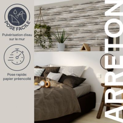 Papier peint pré-encollé vinyle intissé uni Easy Roll GoodHome Arreton gris l.53 x H.1005 cm