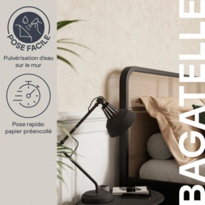 Papier peint pré-encollé vinyle intissé uni Easy Roll GoodHome Bagatelle beige l.53 x H.1005 cm