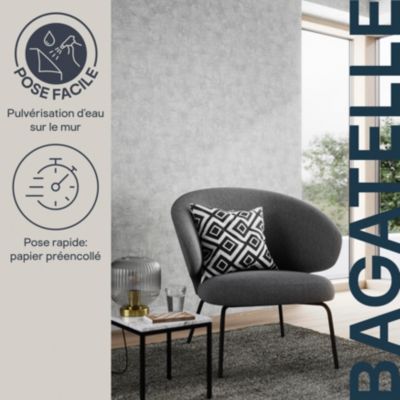 Papier peint pré-encollé vinyle intissé uni Easy Roll GoodHome Bagatelle gris l.53 x H.1005 cm