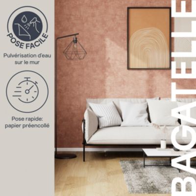 Papier peint pré-encollé vinyle intissé uni Easy Roll GoodHome Bagatelle rose l.53 x H.1005 cm