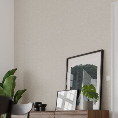 Papier peint pré-encollé vinyle intissé uni Easy Roll GoodHome Cahors beige l.53 x H.1005 cm