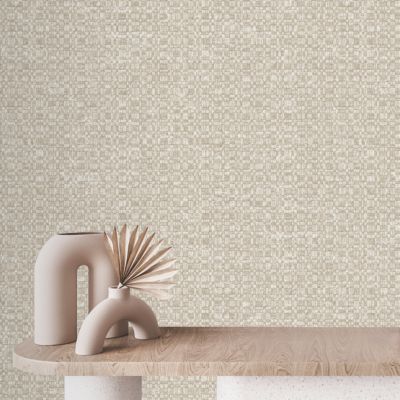 Papier peint pré-encollé vinyle intissé uni Easy Roll GoodHome Cahors beige l.53 x H.1005 cm