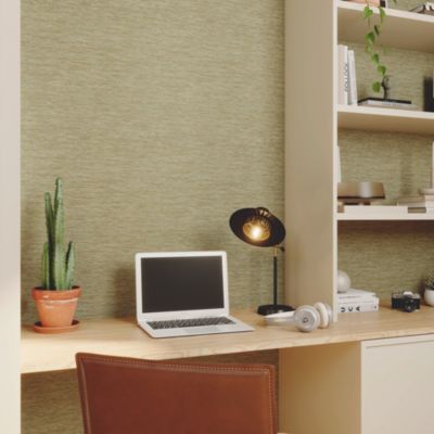 Papier peint pré-encollé vinyle intissé uni Easy Roll GoodHome Calcot vert kaki l.53 x H.1005 cm