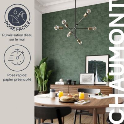 Papier peint pré-encollé vinyle intissé uni Easy Roll GoodHome Chaumont vert l.53 x H.1005 cm