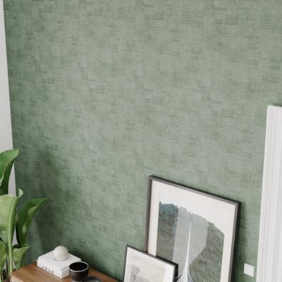 Papier peint pré-encollé vinyle intissé uni Easy Roll GoodHome Chaumont vert l.53 x H.1005 cm