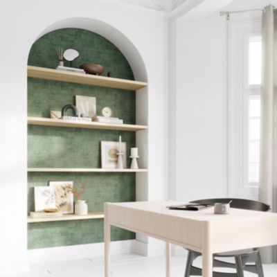 Papier peint pré-encollé vinyle intissé uni Easy Roll GoodHome Chaumont vert l.53 x H.1005 cm