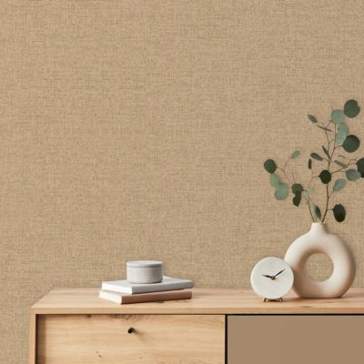 Papier peint pré-encollé vinyle intissé uni Easy Roll GoodHome Pufos beige l.53 x H.1005 cm