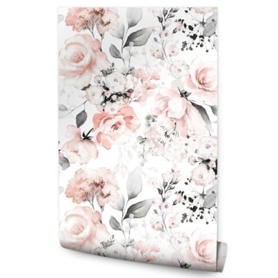 Papier Peint ROSES Feuilles Aquarelle Pour Chambre