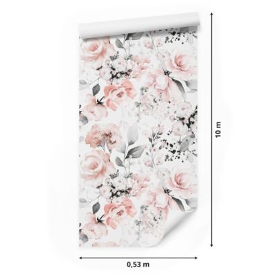 Papier Peint ROSES Feuilles Aquarelle Pour Chambre