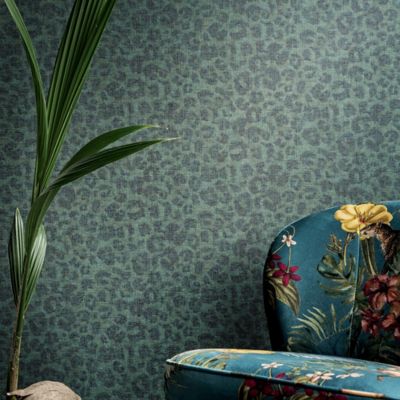Papier peint Savana vinyle intissé léopard vert L.10,05m x 53 cm