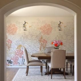 Papier peint sobre illustrant fleurs et feuilles abstraites - 510x260 cm (l x h)
