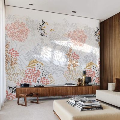 Papier peint sobre illustrant fleurs et feuilles abstraites - 85x260 cm (l x h)