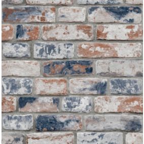 Papier peint support papier Briques vintage L.1000 x l.53cm bleu, ocre