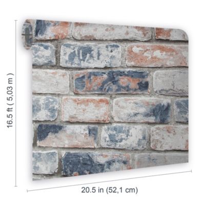 Papier peint support papier Briques vintage L.1000 x l.53cm bleu, ocre