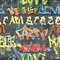 Papier peint support papier Graffiti Briques 1000 x 53cm noir
