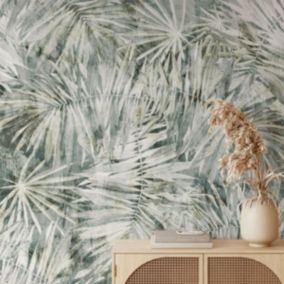 Papier peint végétal avec des feuilles de palmier raffinées - 255x260 cm (l x h)
