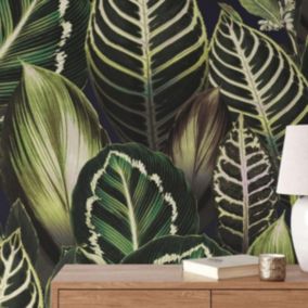 Papier peint végétal illustrant des feuilles tropicales - 255x260 cm (l x h)