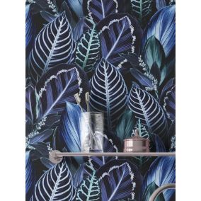 Papier peint végétal illustrant des feuilles tropicales - 255x260 cm (l x h)