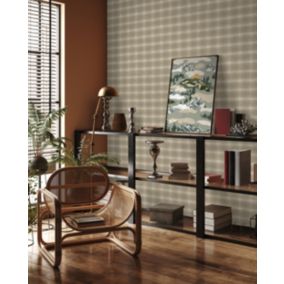 Papier peint vinyl intissé Bensimon tissu ecossais beige L.1005 x l.53cm Lutèce