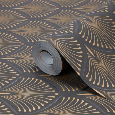 Papier peint vinyl sur intissé echium noir et or