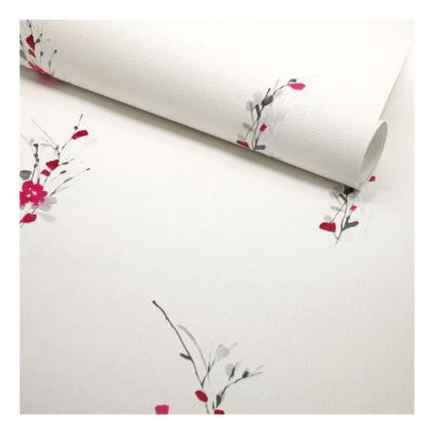 Papier peint vinyle expansé sur intissé - Aquarelle - Fleurs rouges