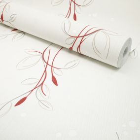 Papier peint vinyle expansé sur intissé - Basique - Motif floral rouge pois satiné - Rouleau(x)