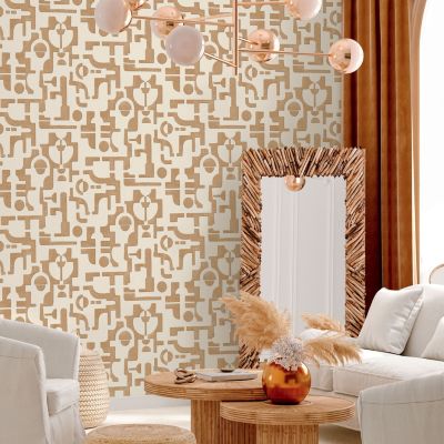 Papier peint vinyle expansé à coller formes géométriques velours beige L.10 05 x l.53cm